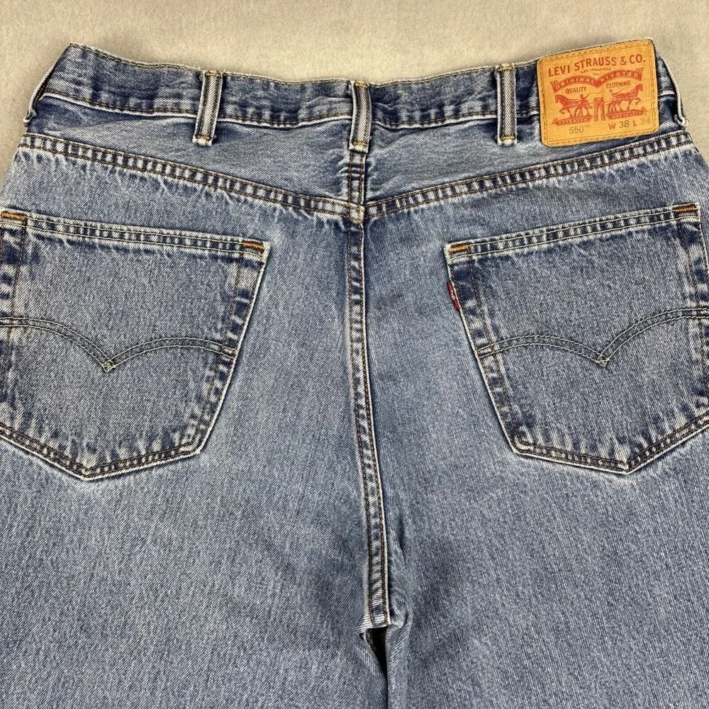 Levi's 550 Jeans Mens 36x33 TAG-38x34 Straight Blue Denim Rugged Workwear Biker